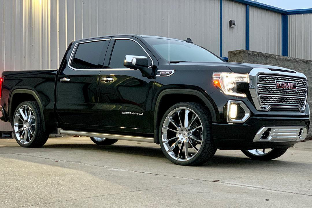 Black 2019 GMC Sierra Denali on Status Goliath Chrome 24 inch 26 inch wheels_28