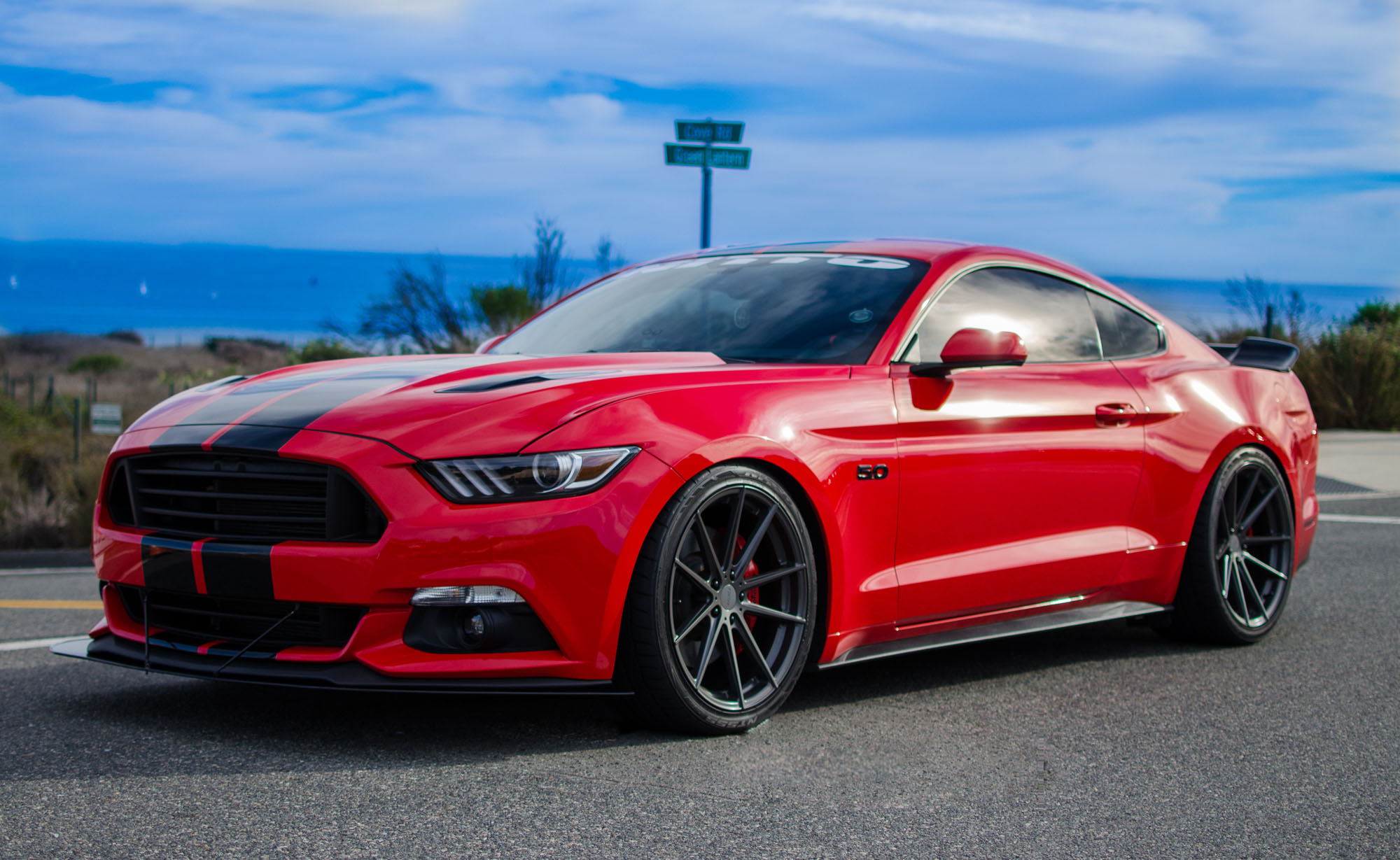 Red Ford Mustang GT on TSW Bathurst rotary forged wheels - 1
